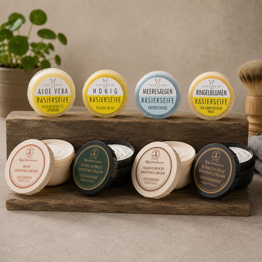 Haslinger Rasierseifen und Taylor Shavingcreams