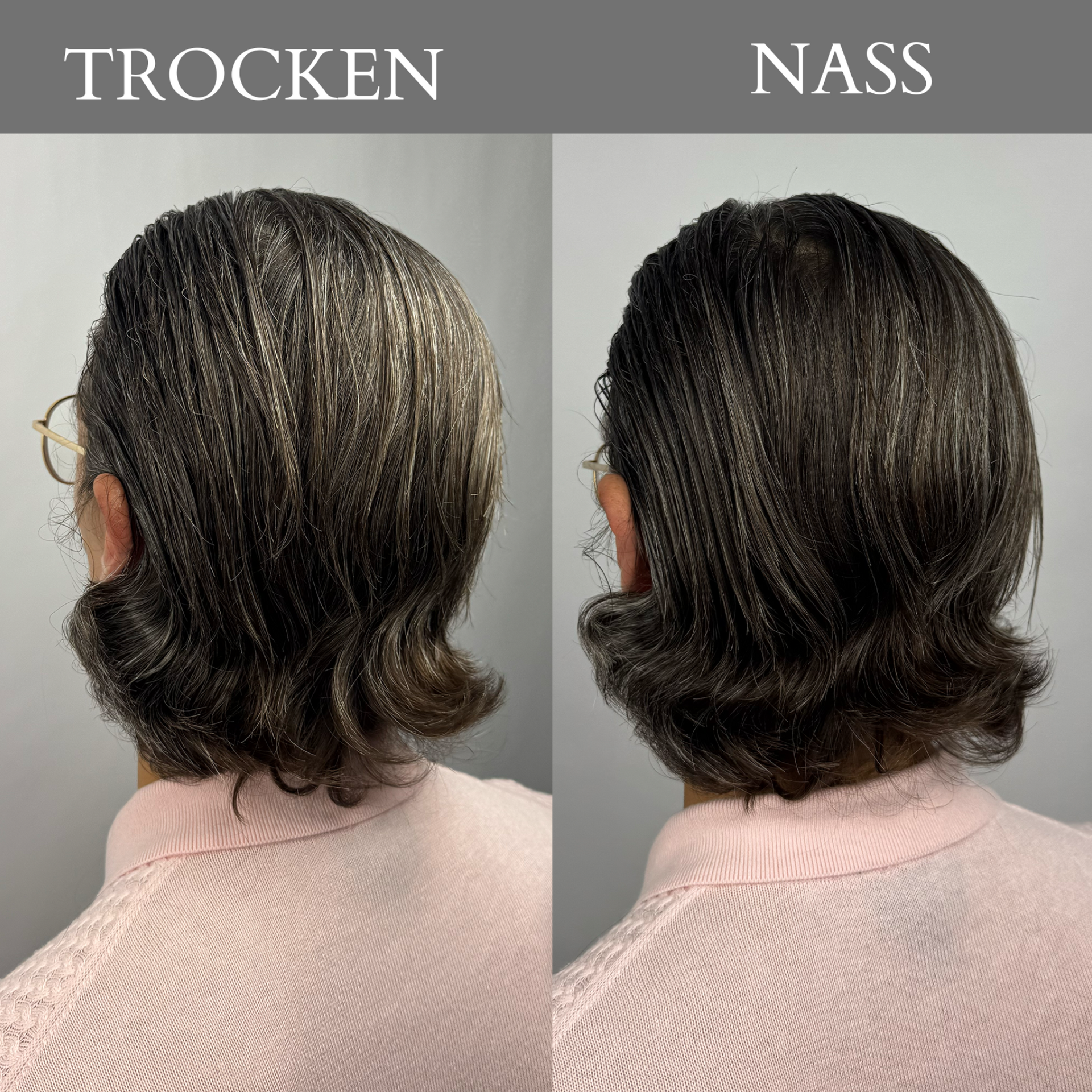 Vergleich trockenes und nasses Haar
