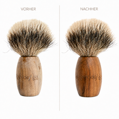 Ein Pinsel vor und nach der Politur mit dem Materialpflegeöl